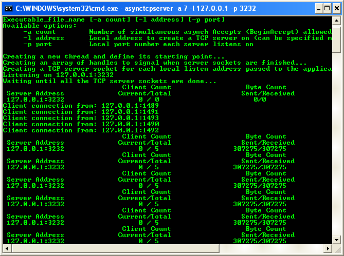 VB .NET Asynchronous Server Program Example - a sample output that receive connection from clients