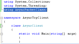 C# Asynchronous Client Program Example - adding the using directive that include the custom made class