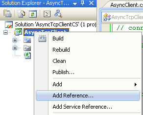 C# Asynchronous Client Program Example - invoking the Add Reference page