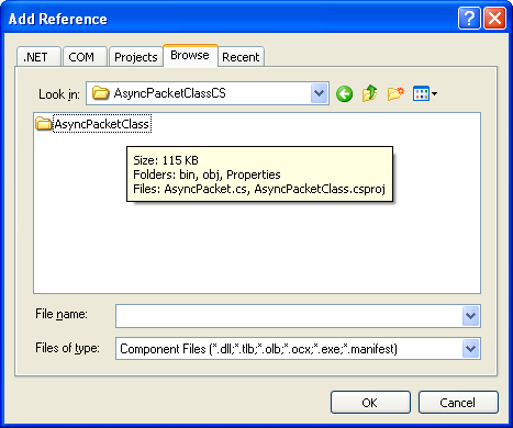 C# Asynchronous Client Program Example - browsing and finding the DLL file