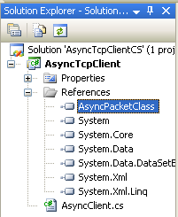 C# Asynchronous Client Program Example - the reference to the class can be seen under the References folder in the Solution Explorer