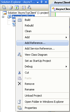 VB .NET Asynchronous Client Program Example - invoking the Add Reference page