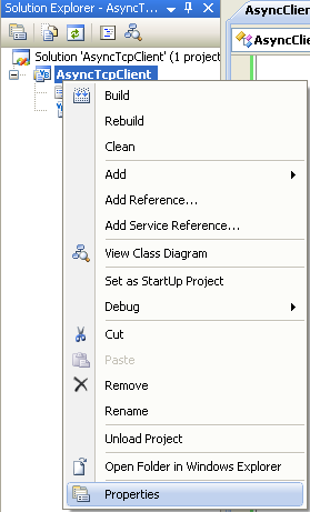 VB .NET Asynchronous Client Program Example - invoking the project's property page to change the project type