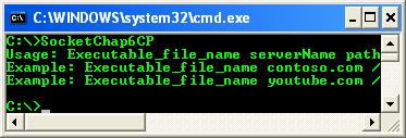 C++ Socket Program Example - a sample output without any argument supplied