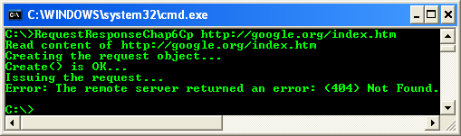 C++ Request and Response Program Example - a sample output with argument