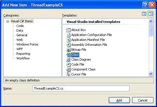 C# Program Example - adding a class into existing project in Visual Studio 2008