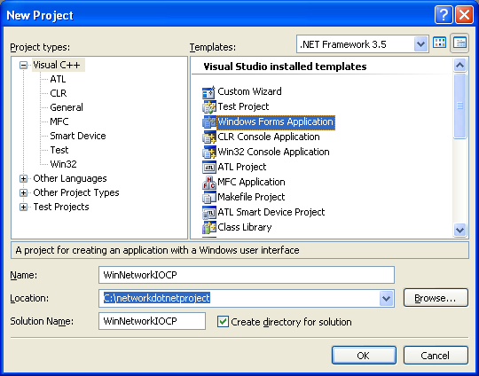 C++ WinForm Program Example - Windows form new project creation