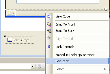 VB .NET WinForm Program Example - editing the StatusStrip component
