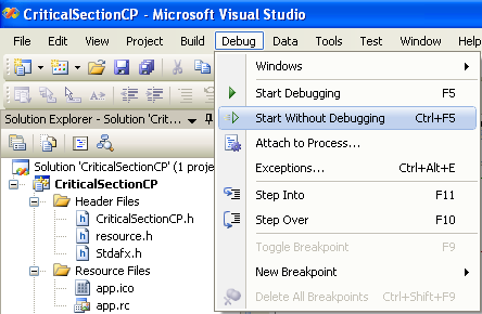 C++ Critical Section Program Example - running the project without debugging