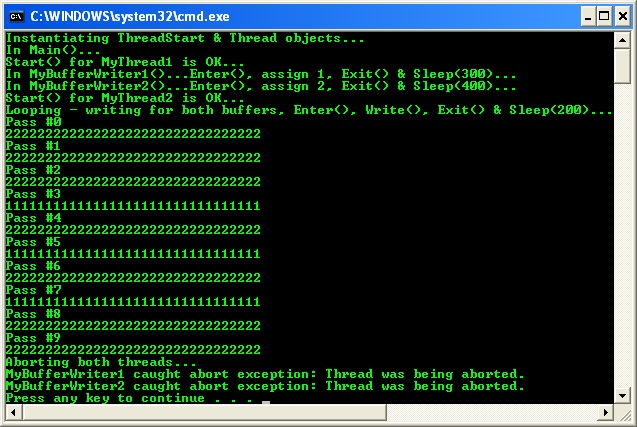 C# Critical Section Program Example - an output sample