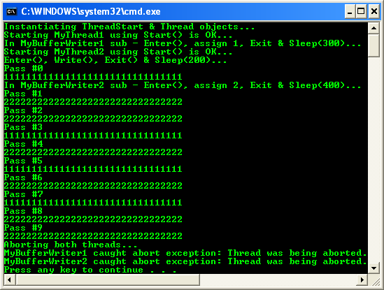 VB .NET Critical Section Program Example - sample output in action