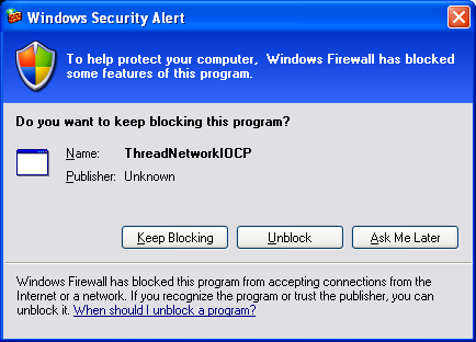 C++ Thread and Network I/O Program Example - unblocking the Windows firewall