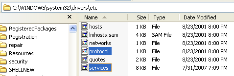 The Windows socket/winsock2 IPv4, IPv6 Internet Protocol programming: the protocol and services files which contain the protocol to service/port mapping and etc.