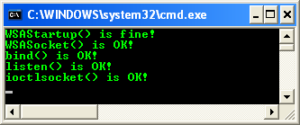Winsock 2 socket I/O Methods: A program example demonstrates the use of select() for server/receiver program - Running the program without any argument, program is waiting for connection.