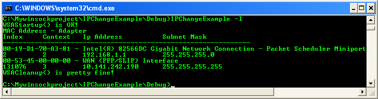 IP Helper Functions: Running the IP manipulation program example with -l argument