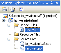 Winsock and Multicasting: IPv4/v6 Multicasting using WSAJoinLeaf(), The added header and its definition files seen in Solution explorer.
