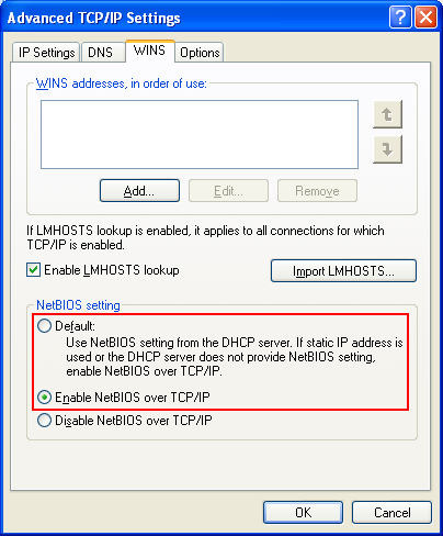 NetBIOS/NetBEUI for Windows XP and later seen in Advanced TCP/IP settings