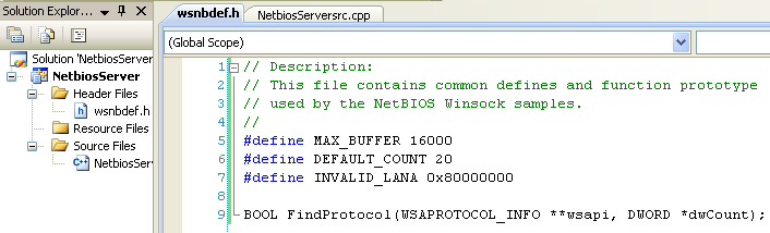 Winsock 2, Other Supported Protocols: The Netbios Client-Server Program Example - Demonstrating the Netbios client and server programs, code snippet