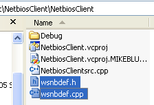 The Netbios Client Program: The pasted files seen under the project folder