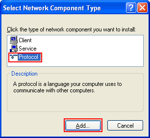 AppleTalk: Selecting the protocol network component