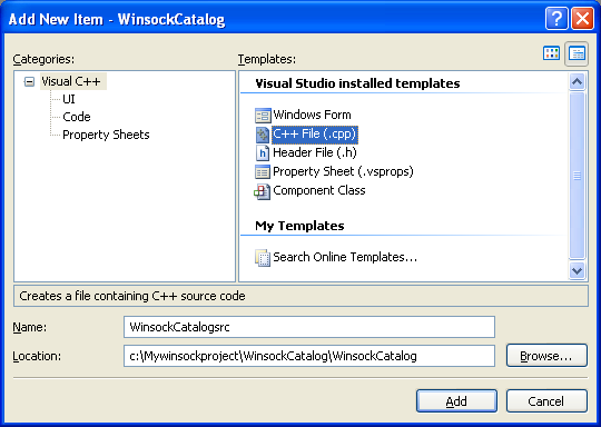 Windows socket/Winsock/Windows network programming tutorial: adding the source code file