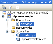 Generic Quality of Service (QOS) UDP: The added header and its definition files seen in Solution explorer.