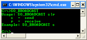 Winsock 2 socket options and ioctls: The broadcast data and SO_BROADCASt option program example - sample output without argument