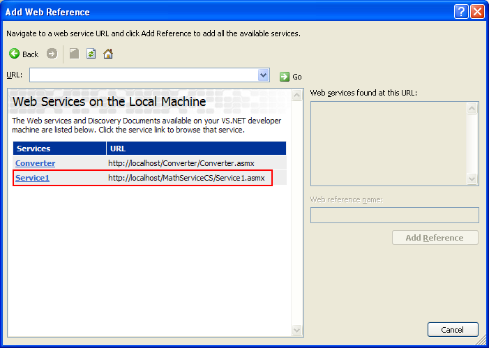 Creating and consuming the ASP .NET web service and C# console application program example: selecting the web service that we want to use