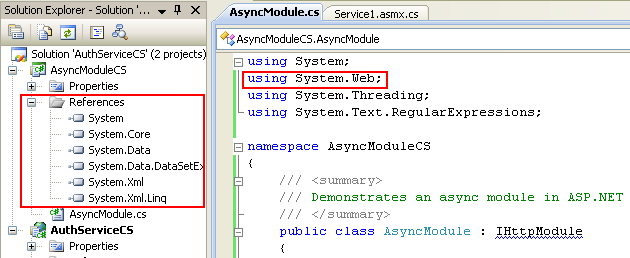 The C# Asynchronous Web Service Access with ASP .NET WEB Service application development Program Example: the un-resolved System.Web namespace