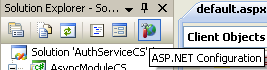 The C# Asynchronous Web Service Access with ASP .NET WEB Service application development Program Example: the ASP .NET Configuration short cut icon in Visual Studio IDE