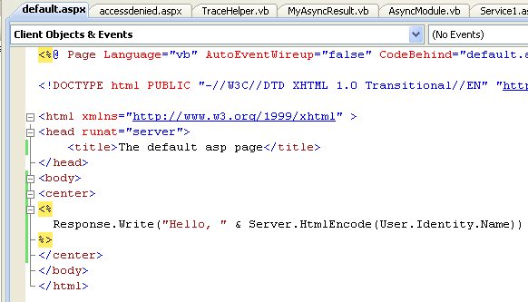 The VB .NET Asynchronous Web Service Program Example: the asp page with vb code
