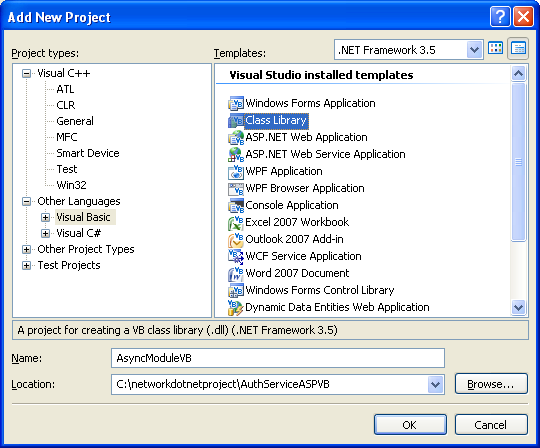 The VB .NET Asynchronous Web Service Program Example: adding a new module project to the existing project solution