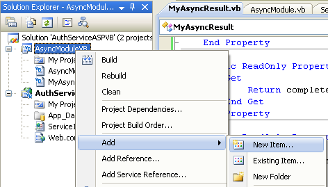 The VB .NET Asynchronous Web Service Program Example: adding another vb .NET module for helper class/module
