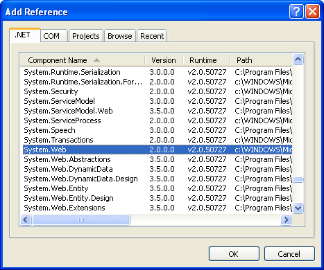 The VB .NET Asynchronous Web Service Program Example: the .NET Add Reference page