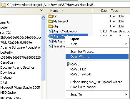 The VB .NET Asynchronous Web Service Program Example: opening the .nET project file