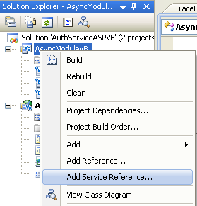 The VB .NET Asynchronous Web Service Program Example: adding the web service reference to the .NET project