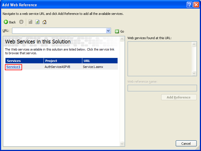 The VB .NET Asynchronous Web Service Program Example: selecting the desired published web service