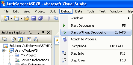 The VB .NET Asynchronous Web Service Program Example: running the VB .NET project solution without debugging