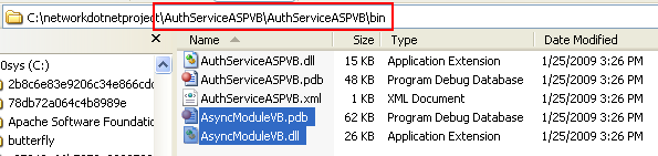 The VB .NET Asynchronous Web Service Program Example: pasting the DLL file into the web service /bin folder