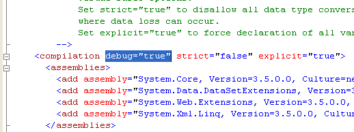 The VB .NET Asynchronous Web Service Program Example: the debug setting set to true value for the asp .NET application compilation and running