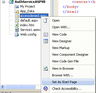 The VB .NET Asynchronous Web Service Program Example: setting the start page from the Visual Studio IDE